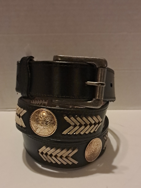 Other - Black Leather Men Belt with Silver Arrow Concho Detailing Made In Spain Cowhide